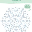 WINTERLICHES MANDALA. Ein Mandala mit Weihnachtsmotiven: Geschenke, Sterne, Blätter und ein lächelnder Weihnachtsmann.