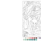 Illustration: Eine Person reitet auf einem großen Wolf durch einen Wald. Bäume und kleine Waldgeister umgeben sie.