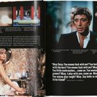 Texte: 
1. The slap-happy couple. 
2. A great white among sharks. 
3. Lead poisoning.
4. Tony sweeps Elvira off her feet.
5. Knowing how the caged bird sings.
6. Paranoia rides wealth’s coattails.
Zitat: "Okay Sosa..."

Illustration von Filmszenen mit Personen in verschiedenen Momenten.