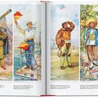 Text: "Defender of the fatherland..." auf Englisch, Deutsch, Französisch. Illustration von vier Personen in Uniformen und Kostümen.