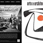 Links: "indoor... outdoor..." Wiederholung, mit stilvollem modernen Raumdesign. Rechts: "arts & architecture" in abstrakter Grafik mit rotem Punkt.