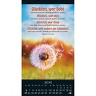 Zitate über Glück von Aegidius von Assisi, begleitet von einem blühenden Löwenzahn. Unten ein Kalender für Juni.