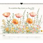 "Für ein fröhliches Herz ist jeder neue Tag ein Fest. SPRÜCHE 15,15." Illustration: Bunte Mohnblumen mit grünem Blattwerk.
