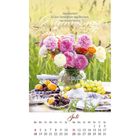 Text: "Dankbarkeit ist das Gedächtnis des Herzens. Jean Baptiste Massieu." Sommerliche Blumen und Früchte auf einem Tisch.