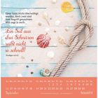 Text: „Ein Seil aus drei Schnüren reißt nicht so schnell!“ Kalendermonat September, Seile und Muscheln auf Sand.