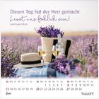 "Diesen Tag hat der Herr gemacht. Lasst uns fröhlich sein! nach Psalm 118,24"   
Ein Lavendelfeld mit Hut und Weingläsern.