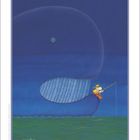 Kalenderblatt mit "06" markiert. Illustration: Ein Angler sitzt auf einer großen, blauen Kreatur im Wasser.