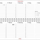 KW 13 und KW 14, März/April, mit Kalenderansicht. Rechts unten Illustration eines Schafs mit Popcorn und Getränk.