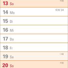 Kalender für Juni mit Wochentagen, Mondphasen, KW-Angaben. Markiert: 20. Juni Sommeranfang. 