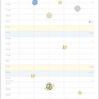 Kalenderblatt für "Juni" mit Planeten, Sternen und einem Kind mit Fuchs auf einem Papierflugzeug.