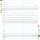 Kalenderseite für Juni mit Spalten für jeden Tag. Illustrationen von Vögeln, Federn und einem Nest mit Eiern.