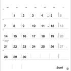 Kalenderseite Juni. Wochenbeginn: Montag. Markiert: 25. Juni, "Sommeranfang". Layout: minimalistisch.