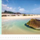 Küstenwandern XXL in Bretagne, Frankreich. Beschreibung des GR34 Wanderwegs mit Streckendetails. Juni-Kalenderblatt darunter.