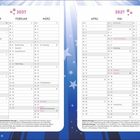 Kalender 2027 für Januar bis Juni mit Feiertagen. Blaues Hintergrunddesign mit Sternen mustert.