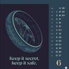 "Keep it secret, keep it safe." Kalender mit Illustration eines Rings und einer kauernden Figur, Zahl "6" prominent.