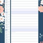 Kalender für Juni, Tage von 01 bis 30. Illustration mit Blumen und Schwänen auf blauem Hintergrund.