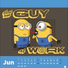 Text: "that one GUY at WORK". Juni-Kalender mit Minions in blauer Latzhose, einer starrt, der andere trinkt.