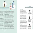 Texte: "GUT AUSGEWÄHLTE SPIRITUOSEN DIE GRUNDLAGE", "FILLER DIE ALLESKÖNNER FÜR DIE HAUSBAR". Links Flaschen illustrativ dargestellt.