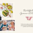 Kartoffeln, Gemüse & Nudeln. Text: "Wer fühlt sich beim Anblick von Kartoffeln..." Zwei Bilder von Menschen und eines von Essen.