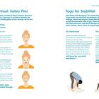 Links „Morgenritual: Safety First“. Rechts „Yoga für Stabilität“. Illustrationen zeigen Yoga-Posen.