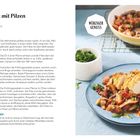 "Hähnchenbrust mit Pilzen", Rezeptbeschreibung mit Zutaten, Zubereitungsschritten und einem Tellergericht mit Hähnchen.