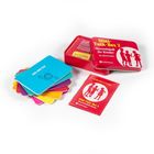 "Mini-Talk-Box 3", "Quasselspaß für Kinder", "Das bin ich". Bunte Karten, rote Blechdose, Spielanleitung.