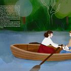 1899 - 23 Jahre. Zwei Frauen in einem Ruderboot in illustrativer Landschaft, Grün der Ufer und Bäume im Hintergrund.
