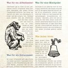 Redensarten: Was für ein Affentheater! Was für eine Mischpoke! Was für ein Schlamassel! Was läuten hören. Illustrationen: Affe, Glocke.