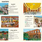 Texte: "SOLUTIONS", "THE FORUM", "THE PANTHEON", "CIRCUS MAXIMUS", "SCULPTOR'S STUDIO", "CAMPUS MARTIUS", "AQUEDUCT".  
Es sind sechs bunte Illustrationen von römischen Szenen mit zahlreichen Menschen und Details.