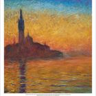 Kalender unten: Juni 6, 7, 8 bis 30. Gemälde von Venedig bei Sonnenuntergang mit leuchtenden Orange- und Blautönen.