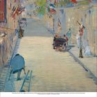 Text beschreibt einen Kalender für Juni 2023. Impressionistisches Gemälde mit einer festlichen Straßenszene und vielen Fahnen.