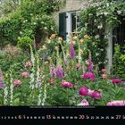 6, 2023. Ein blühender Garten mit Rosen, Fingerhut und Sträuchern vor einem Haus mit Fensterläden und Efeu.