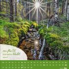 Zitat: "Alles fließt und nichts bleibt. - Heraklit." Kalender für Juni 2027 mit Waldszene, Bach und Sonnenlicht.