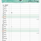 Kalenderseite Juni 2027, Illustration von zwei Nilpferden. Einer hält ein Buch mit dem Titel "Schnarchen Deutsch".