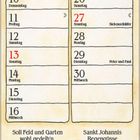 "Stechen die Mücken und die Fliegen, wird’s Heu nicht lange trocken liegen." Kalender Juni, mit Bauernhofszene.