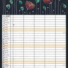 Kalender für Juni 2027. Illustration zeigt rote Blumen auf dunklem Hintergrund, mit Platz für tägliche Einträge.