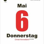 18. Woche, 6. Mai, Donnerstag, Christi Himmelfahrt. Große rote Zahl in der Mitte. Punkt oben links mit Zeit 11:59.
