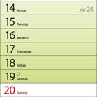 Kalender für Juni 2027: Wochen sind in verschiedenen Farben. Wochentage aufgelistet. Notizbereich am Ende.