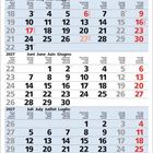 Kalender für 2027, zeigt Mai, Juni, Juli. Wochentage in mehreren Sprachen. Wochenenden und Feiertage in Rot markiert.