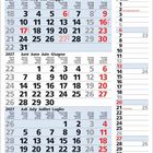 Kalender mit den Monaten Mai, Juni und Juli 2027. Wochen sind nummeriert, Wochenenden rot markiert.