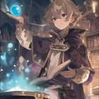 Illustration eines jungen Magiers mit blonden Haaren, der einen leuchtenden blauen Kristall über einem Zauberbuch hält. Darunter Kalenderdaten.