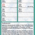 Kalender für Juni, Rezept für Marillenknödel. Illustration einer Familie am Esstisch.