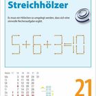 „Streichhölzer“ – Ein Rätsel mit Zahlen aus Streichhölzern: „5 + 6 + 3 = 10“. Datum: 21. Mai, Freitag. Kalender unten.