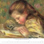 „Juni 2021“ und „Pierre-Auguste Renoir (1841–1919)“. Ein Mädchen liest in einem Buch, umgeben von warmen Farbtönen.