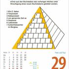 Ein Pyramidenrätsel mit Wörtern, ein Kalender für Dienstag, 29. Juni, und Angaben zu Sonnenaufgang um 05:09.