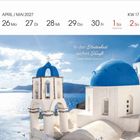 "APRIL / MAI 2027, 26 Mo, 27 Di, 28 Mi, 29 Do, 30 Fr, 1 Sa Maifeiertag, 2 So, KW 17. 'In der Heiterkeit wohnt Kraft.' - Ralph Waldo Emerson. Ein Kuppeldach mit Blick aufs Meer."