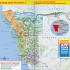 "DEINE EXTRA FALTKARTE", "MAP OF NAMIBIA", "Marco Polo APP DOWNLOADEN", "TOP-HIGHLIGHTS". Landkarte von Namibia.