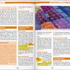 Texte im Bild: "BÜCHER", "SHOPPEN & STÖBERN", "Tolle Teller!”, “japanische Reisbällchen.”, “Livraria Lello”, “Flâneur”.

Seite 76 spricht über Bücher und Lesetipps.

Seite 77 empfiehlt Geschäfte, ein Bild zeigt bunte Macarons.