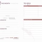 "Book of the Month" und "To-Dos" Planungstabelle mit Abschnitten für Buchdetails, Zitate und Aufgabenlisten.