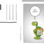 "KW 3", "Shit happens!", "Ach komm!", "Wir haben Sie nicht zu Hause angetroffen". Illustration: Kalenderblatt mit Schildkröte.